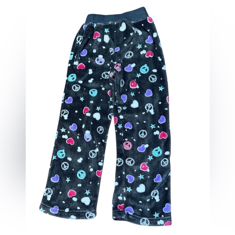 Girls Rule Kids Peace and Love Pajama Bottoms - Black with Colorful Accents
